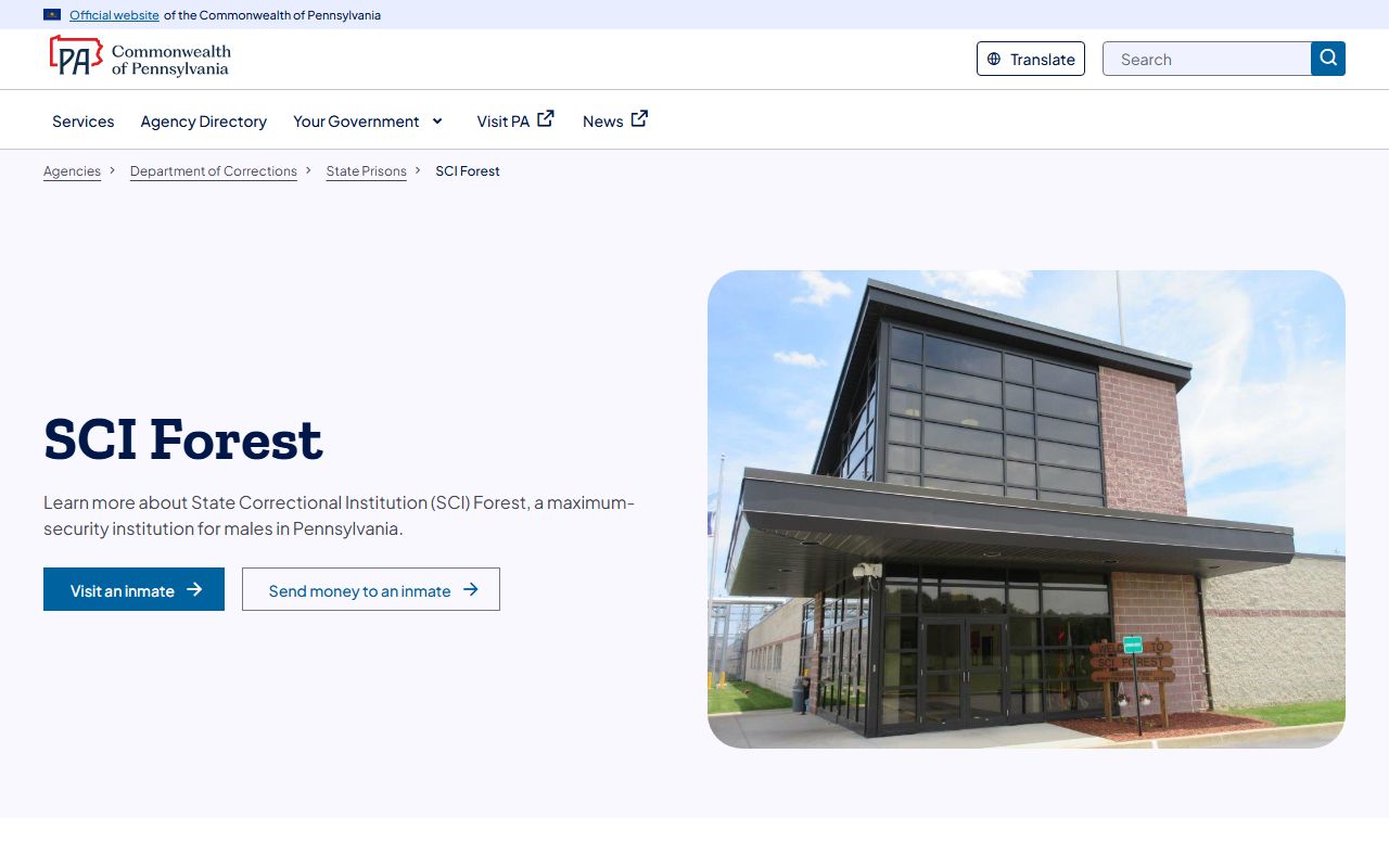 State Correctional Institution Forest PA DOC facility page for inmate lookup